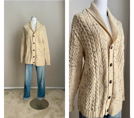 Vintage 60s Heather Oatmeal Shawl Neck Cardigan Speckled PENDLETON 