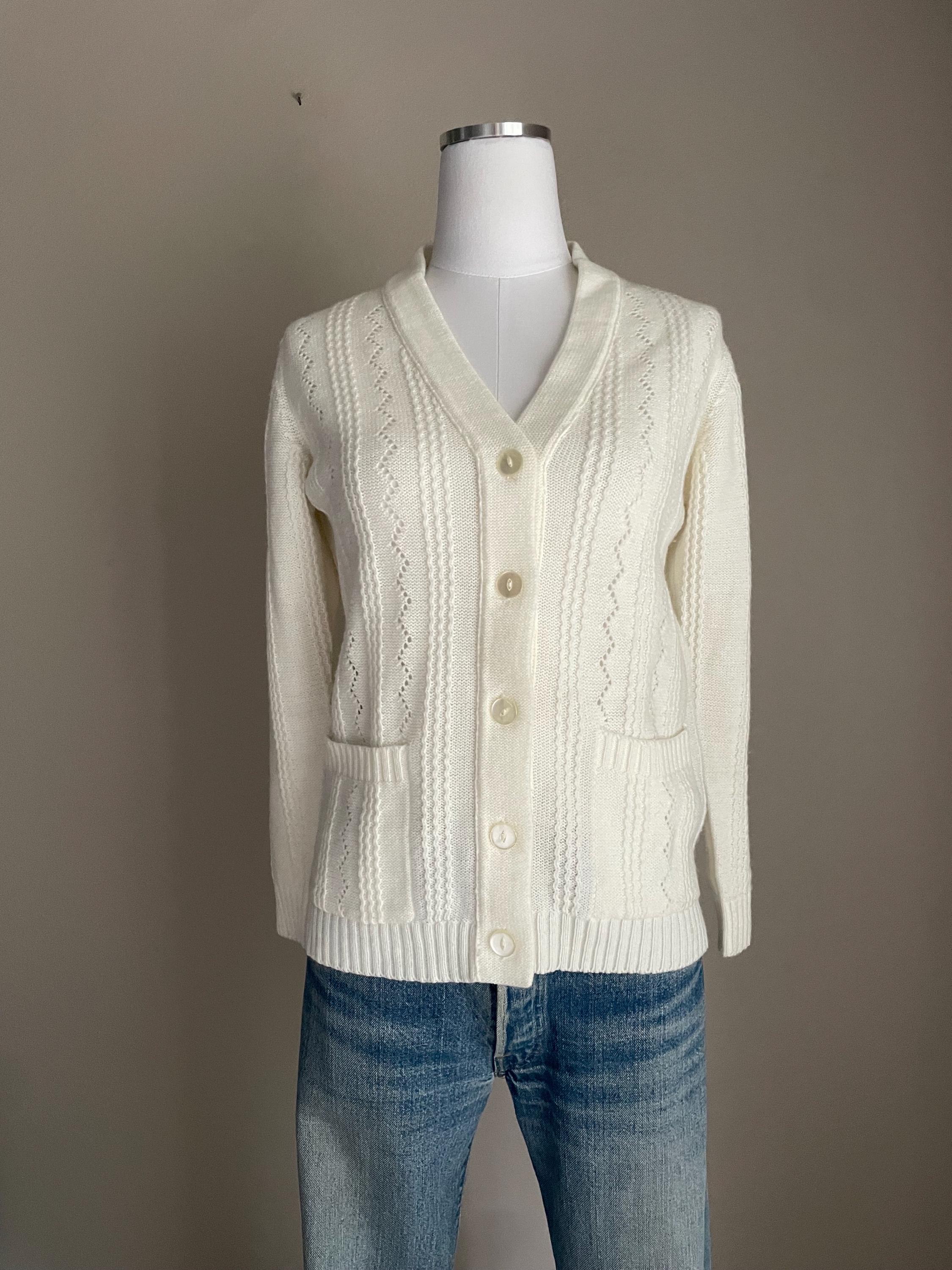 70s White Cardigan - Etsy 70s White Cardigan - Etsy