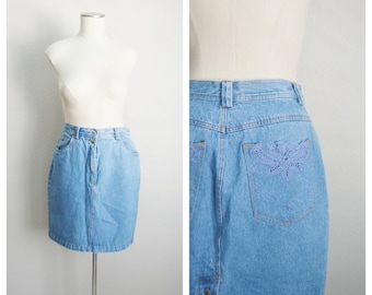 vintage 80s light wash jean denim mini skirt - small - 28