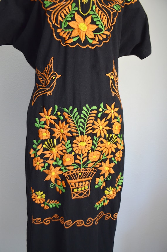 vintage embroidered dress / black and orange peas… - image 5