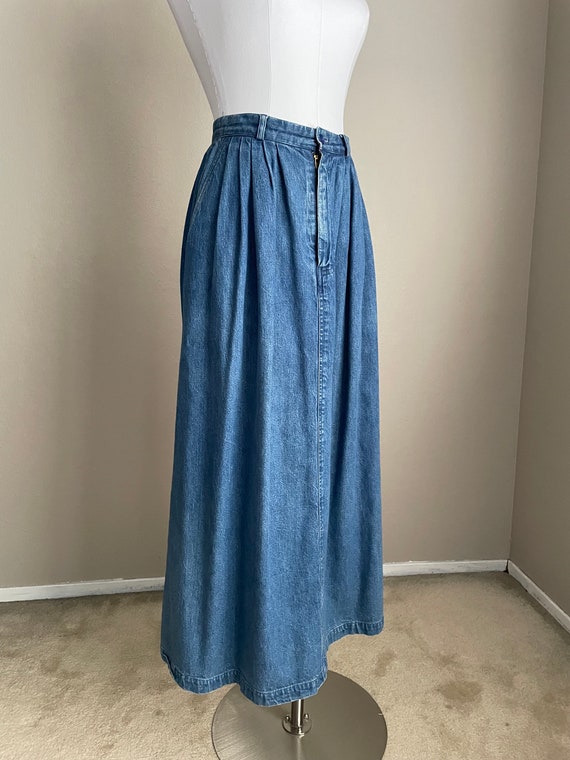 Vintage '80s Ralph Lauren Denim Pleated Midi Skir… - image 4