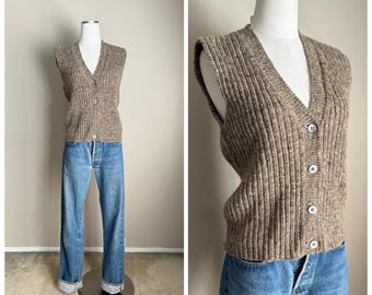 Vintage 80s Heather Brown Wool DKNY Knit Vest - women's small/med