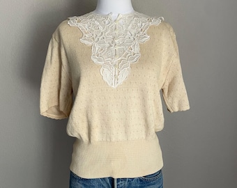 vintage 90s Scott McClintock Victorian Romantic Lace Knit Sweater Short Sleeve - women's medium