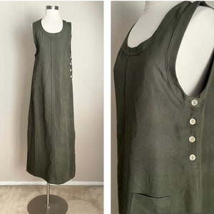 vintage green maxi dress / dark olive maxi sleeveless market dress small image 1