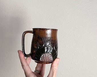 vintage 70s 80s brown sun pottery matte glaze style mug