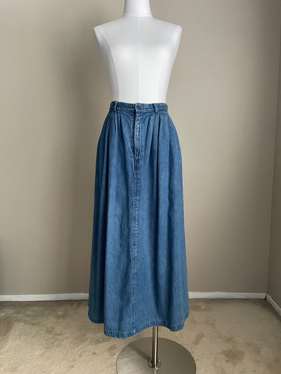 Vintage '80s Ralph Lauren Denim Pleated Midi Skir… - image 6