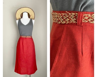 vintage 70s burnt orange linen like cotton blend skirt - 26