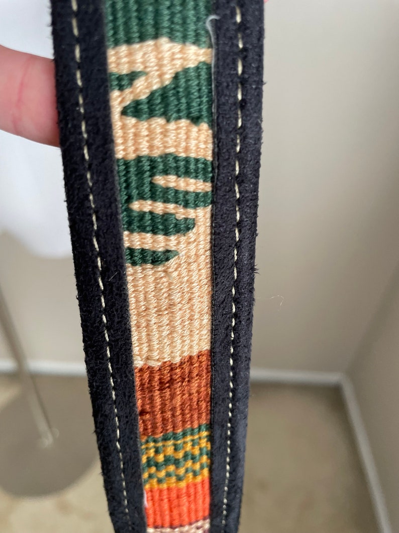 vintage ethnic woven Guatemalan black canvas leather belt colorful belt unisex size 31/32 medium women's image 3