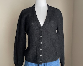 Vintage 1980s Hand Knit Black Mohair Cardigan, Velvet Applique, Oversized, Cosy, Fluffy, Lined, Boho, Grunge, Punk, Goth, 6,8,10,12,14 - Etsy Vintage 1980s Hand Knit Black Mohair Cardigan, Velvet Applique, Oversized, Cosy, Fluffy, Lined, Boho, Grunge, Punk, Goth, 6,8,10,12,14 - Etsy