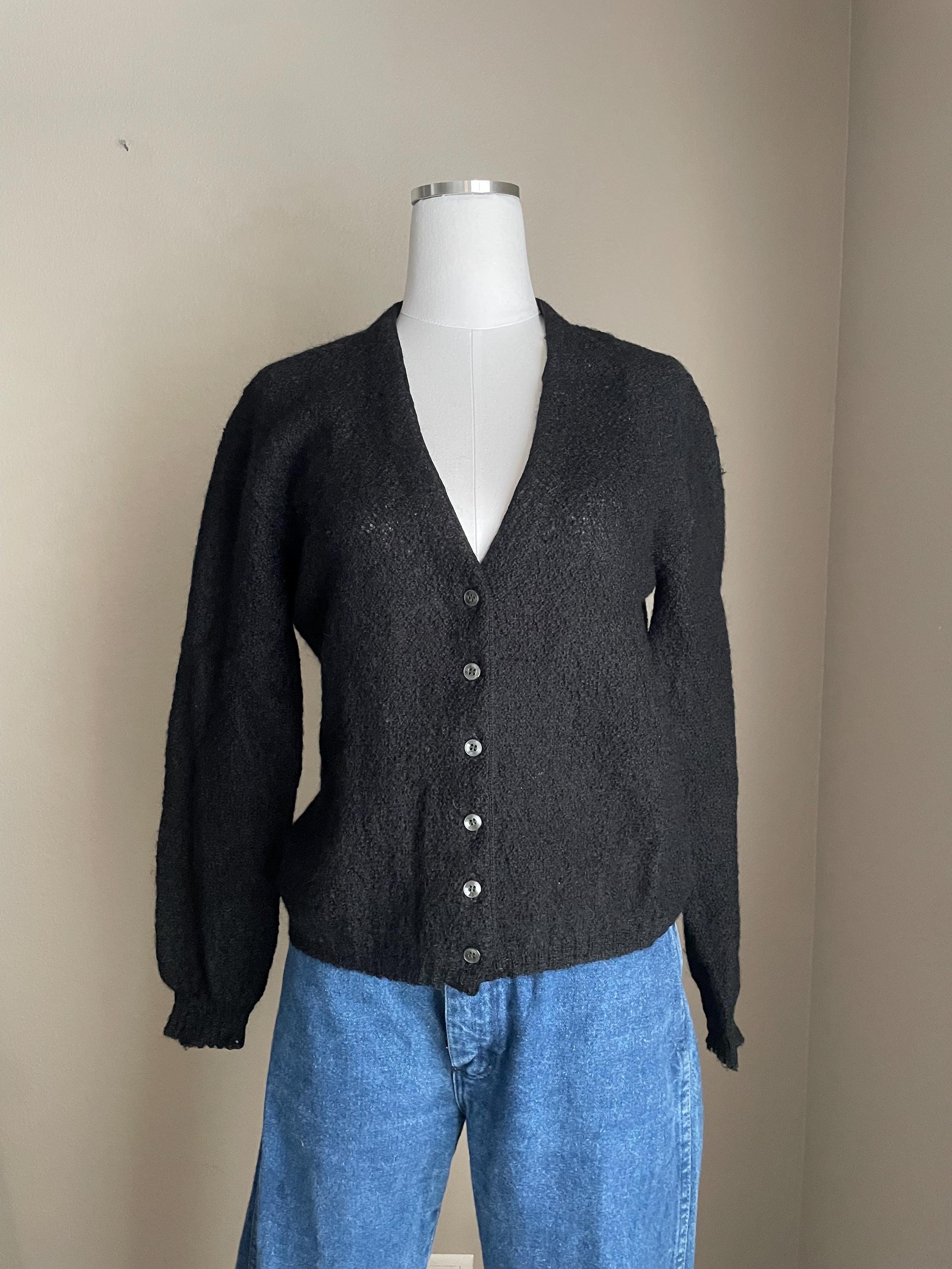 vintage 50s mohair women's black cardigan sweater lightweight -- women's small vintage 50s mohair women's black cardigan sweater lightweight -- women's small