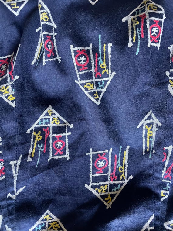 Vintage 40s Navy Blue Novelty Print Dress -- small - image 9
