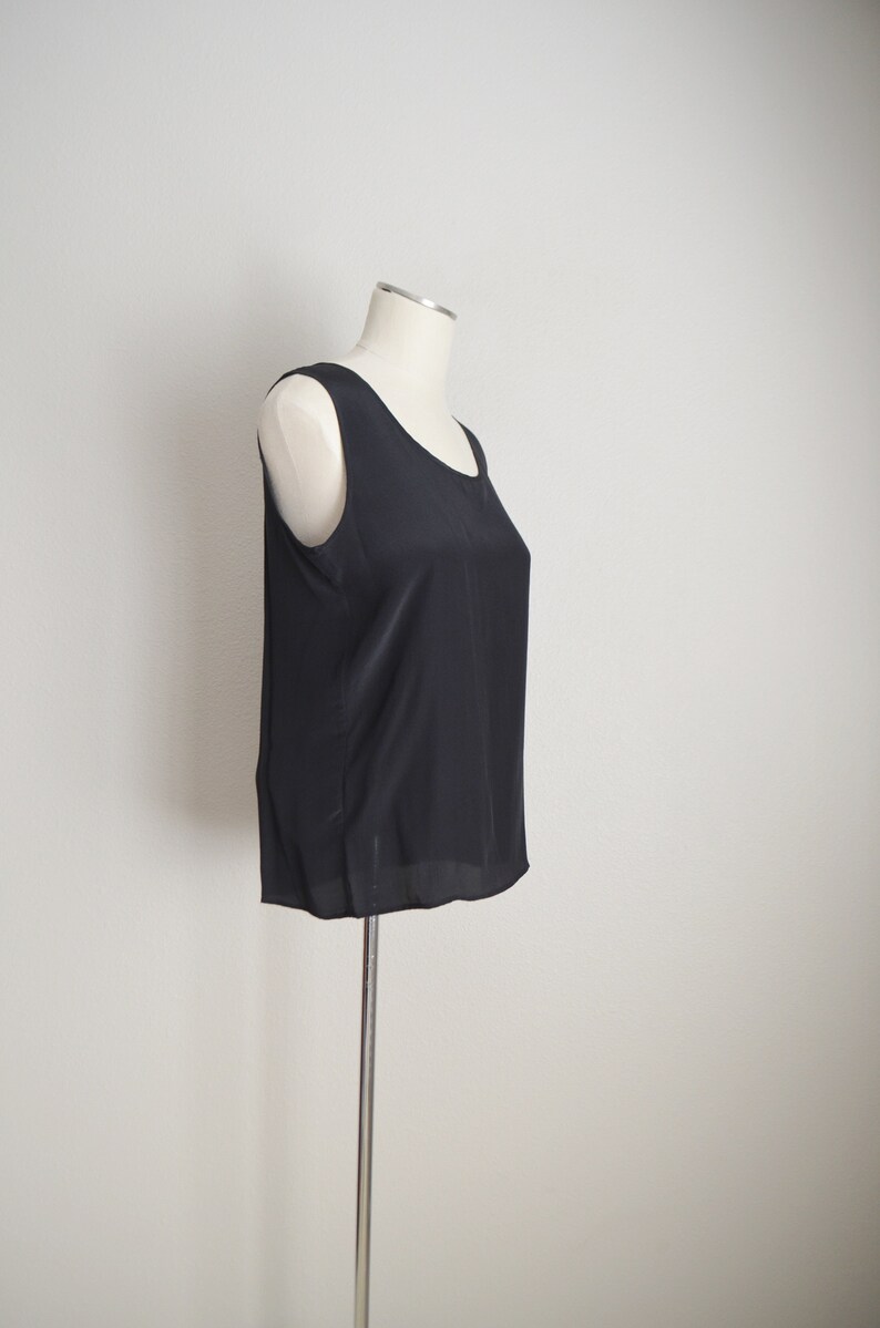 black silk tank vintage 90s black silk tank sleeveless blouse deadstock top womens small medium