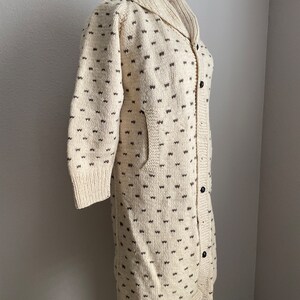 vintage speckled ivory shawl neck wool long sweater cardigan duster jacket women's small petite image 7