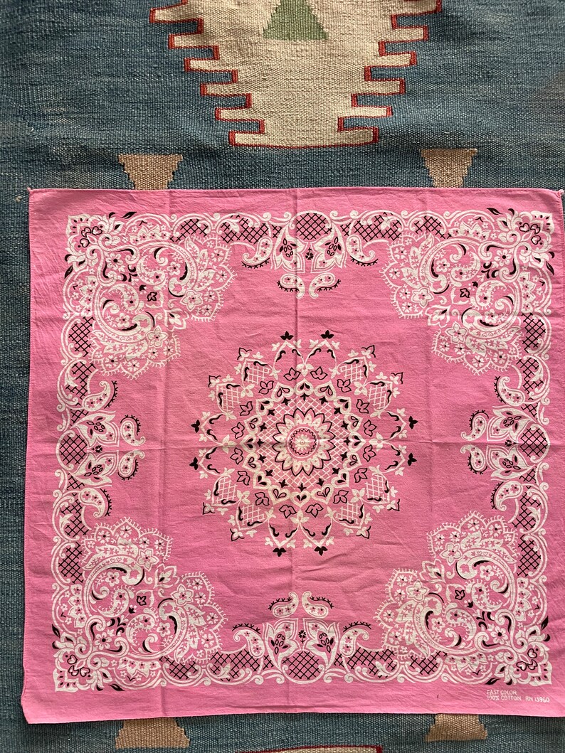 vintage 70s Fast Color pastel bright pink paisley bandana hankie RN 13960 pink bandana image 2