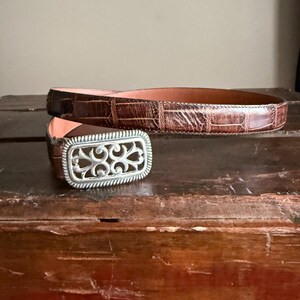 Vintage 1991 Brighton Tooled Leather Belt with Etched Brass Buckle – Size S Vintage 1991 Brighton 93007 Brown Leather | Mercari main image 3