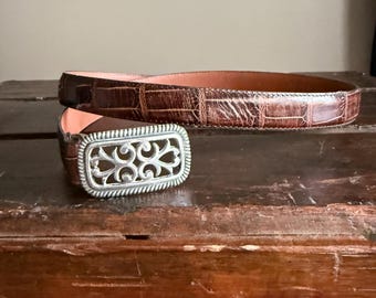 vintage 90s Brown leather Brighton Crocodile Calf Skin Belt - women's small