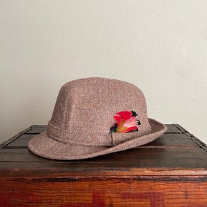 Vintage Heather Burgundy Harris Tweed Fedora Wool Hat - size large- 7