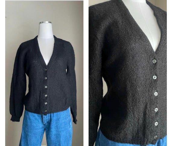 Vintage 50s Mohair Women's Black Cardigan Sweater Vintage 50s Mohair Women's Black Cardigan Sweater
