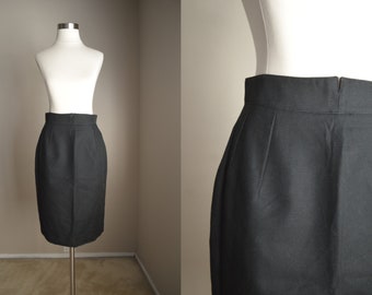 vintage 80s black straight above the knee skirt / women's small emmanuelle khanh paris skirt - 26/27