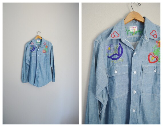 embroidered chambray selvedge shirt