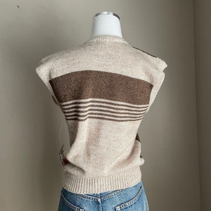 Vintage 80s Tam-Jay Brown Beige Striped Sweater Vest Deadstock women's small image 3