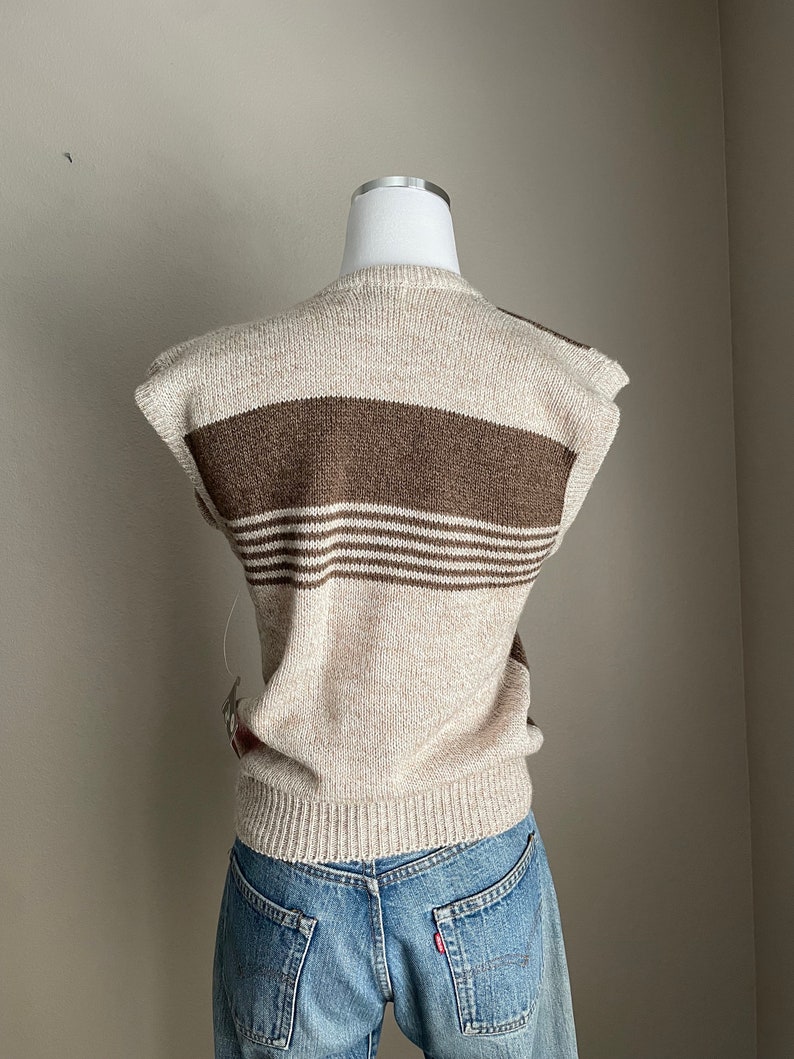 Vintage 80s Tam-Jay Brown Beige Striped Sweater Vest Deadstock women's small image 3