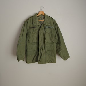 vintage 70s/80s m65 military jacket field jacket olive green drab coat with hood men's small short image 2