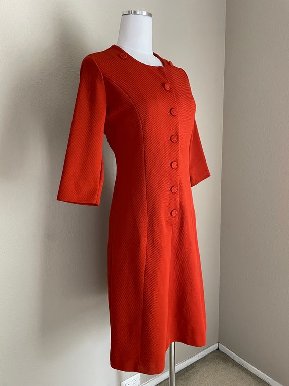 vintage 60s 70s dark burnt orange 3/4 sleeve dres… - image 6
