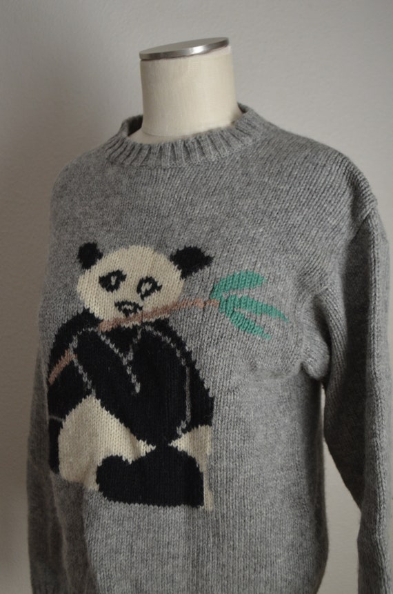 vintage 80s gray wool panda novelty sweater - wom… - image 5