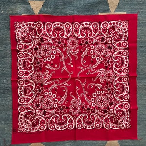 vintage red 70s 80s hand kerchief neckerchief bandana hankie square made in USA bandana RN 16429 made with pride image 2