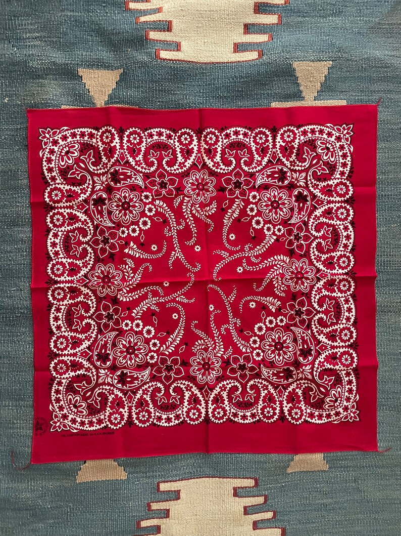 vintage red 70s 80s hand kerchief neckerchief bandana hankie square made in USA bandana RN 16429 made with pride image 2