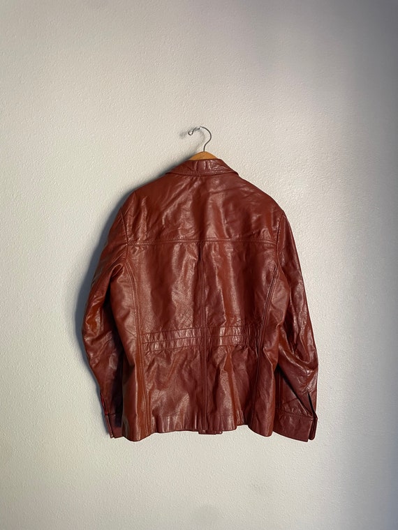 Vintage 70s Burnt Orange Brown Leather jacket -me… - image 6