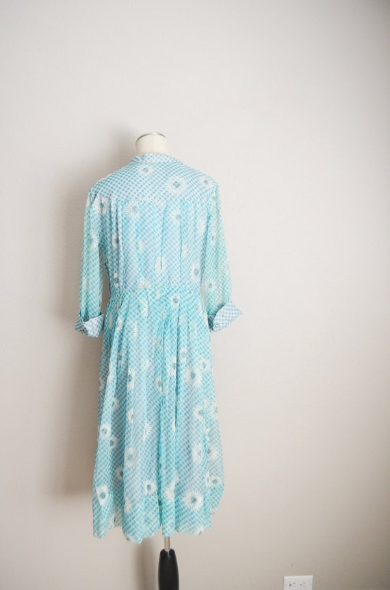 40s dress / vintage 1940s floral turquoise blue d… - image 10