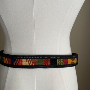 vintage ethnic woven Guatemalan black canvas leather belt colorful belt unisex size 31/32 medium women's image 7