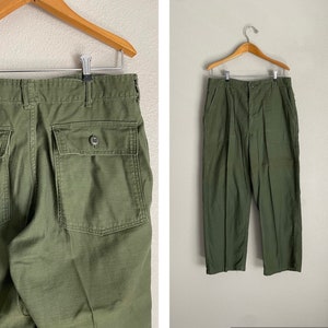 Vintage 1970 Unisex Olive Drab Utility Fatigues Military Trouser 32x27 OG 107 31/32 Fatigues image 2