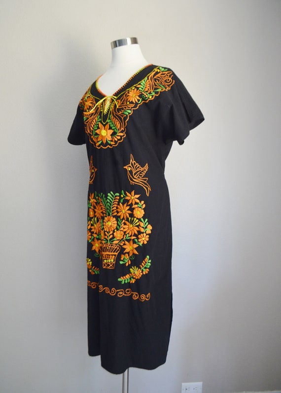 vintage embroidered dress / black and orange peas… - image 6