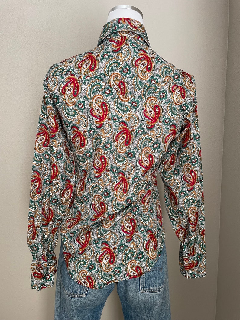 vintage 70s Lee Paisley Western Style Peal Snap Polyester button Down Blouse women's small image 8