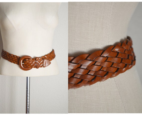 Woman’s Leather Braided Belt Brown Medium 38” With Buckle Made In Turkey