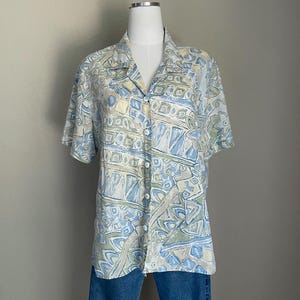 vintage pastel 80s abstract flowy boxy blouse - women&#39;s xlarge