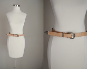 vintage 80s 90s skinny veg tan thin leather belt - small women's belt- size 28