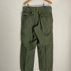 Vintage 1970 Unisex Olive Drab Utility Fatigues Military Trouser 32x27 OG 107 31/32 Fatigues image 7