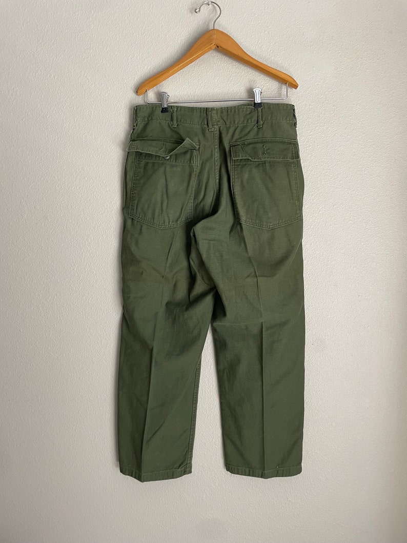 Vintage 1970 Unisex Olive Drab Utility Fatigues Military Trouser 32x27 OG 107 31/32 Fatigues image 7