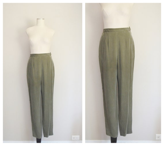 olive silk trousers - 26