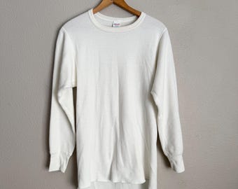 Vtg 70s 80s Hanes Thermal Long Sleeve Shirt White S/M 50/50 Waffle