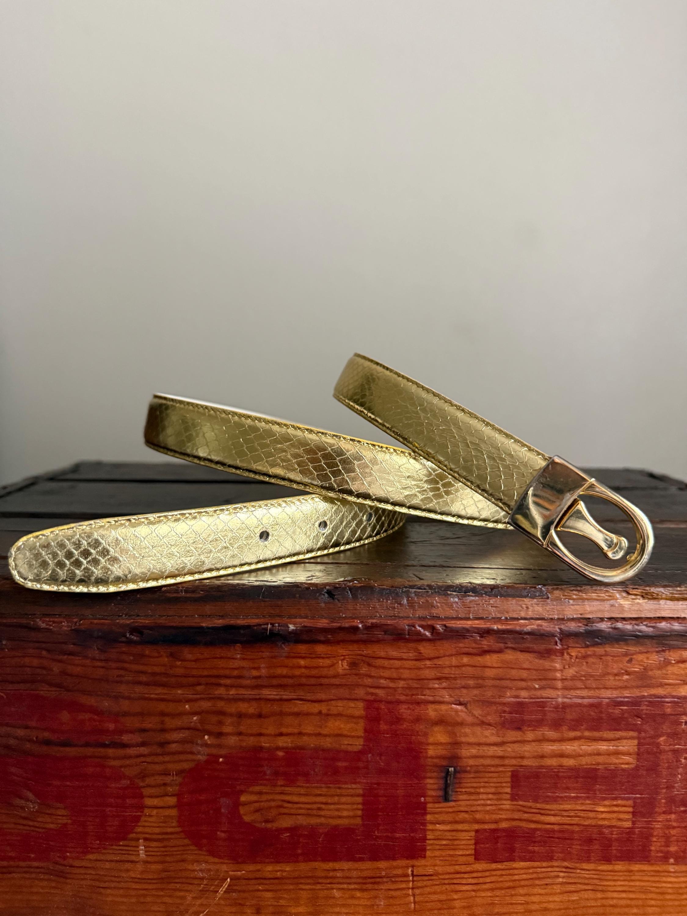 Size XS/S/M Genuine Snake Skin Vintage 90s Gold Women\'s Belt Cabochon Spring Women main image 2