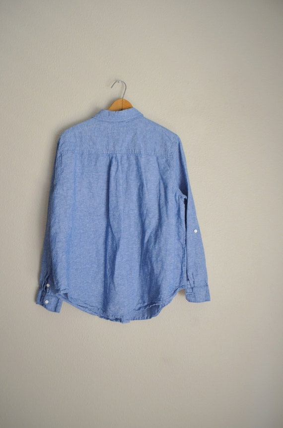 vintage 90s sky blue linen blouse - women's large - image 7