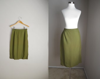 vintage 60s 70s olive green wool Jantzen skirt- straight skirt- 24