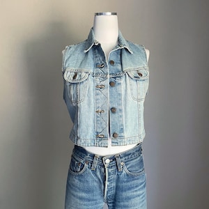 Vintage 90s Lee Denim Vest: Women&#39;s Petite Jean Vest, USA Made