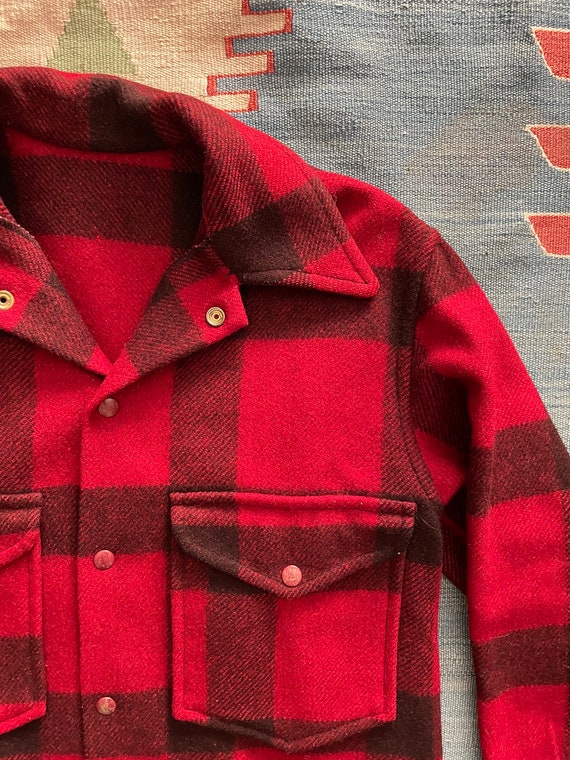 vintage 40s 50s Buffalo Plaid Red and Black Wool … - image 3