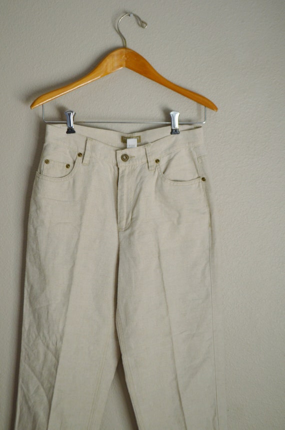 Linen trousers / women’s medium rise tan line pan… - image 3